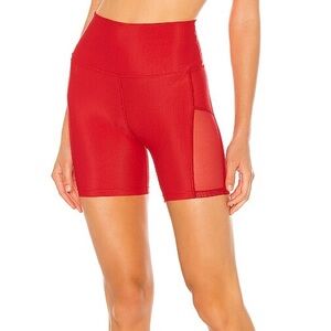 BEACH RIOT Toni Ribbed Red Biker Shorts Mesh